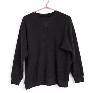 $45 Retail – Aerie Black Waffle Knit Crewneck Pullover Sweater
